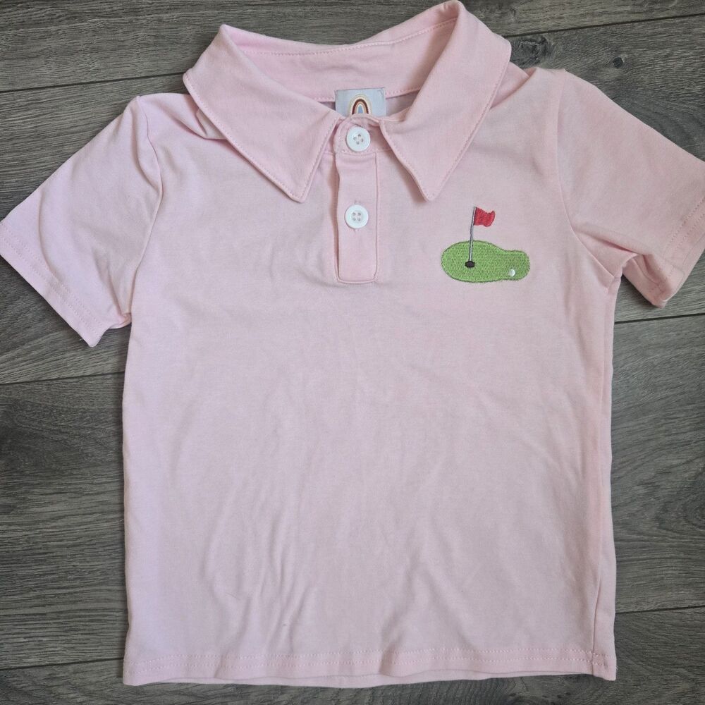 Abby & Evie Toddler Girl Pink Golf Polo Shirt Embroidered Green Size 3 Age 3 Tee